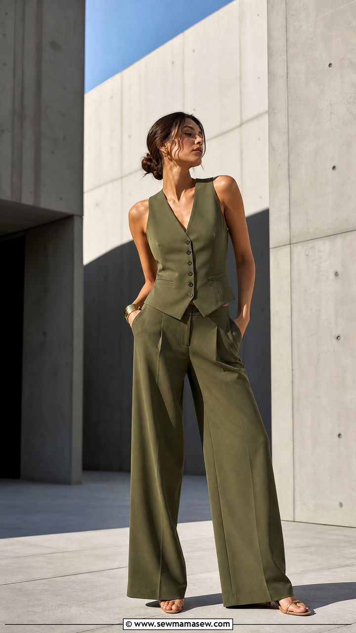Olive Green Tailored Waistcoat Set Outfit - 30 Summer outfits in olive green
