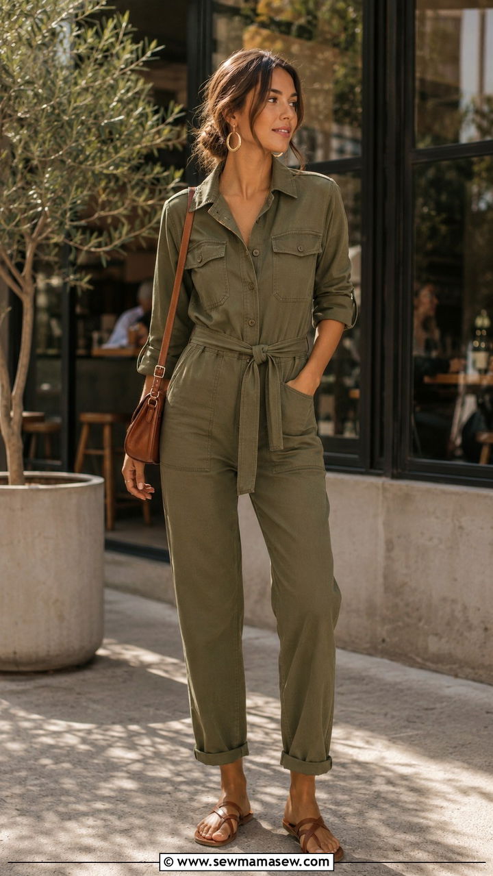 Olive Green Utility Jumpsuit Outfit - 20 Spring 2026 color trends