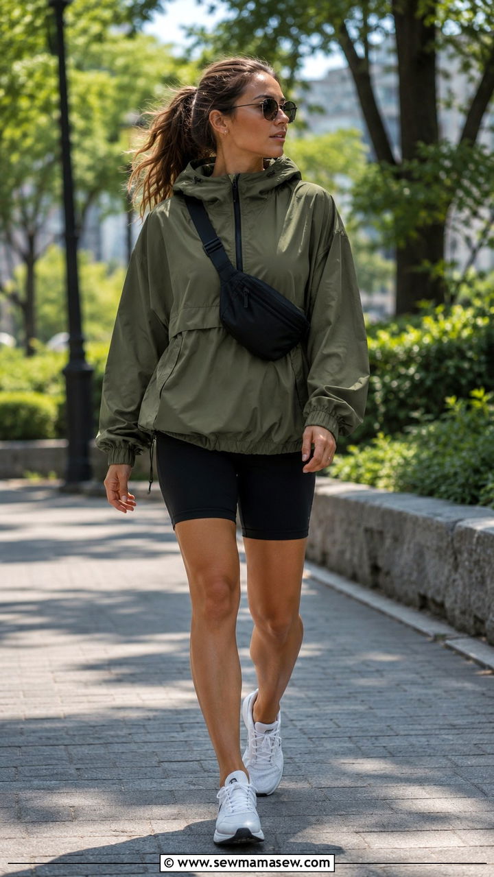 Olive Green Windbreaker With Biker Shorts Outfit - 25 windbreaker outfits aesthetic