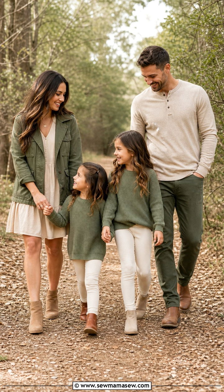 Olive Green and Beige Family Photo Outfit - 25 family photo outfits aesthetic