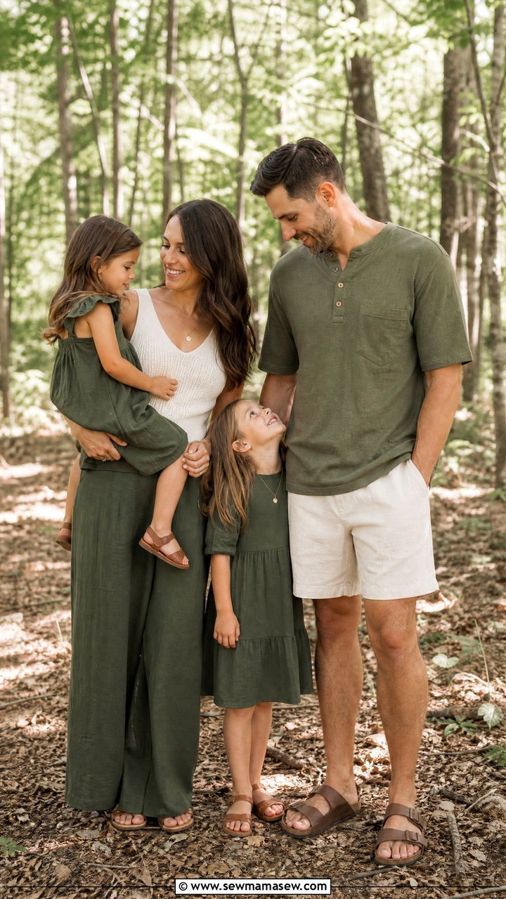 Olive Green and Cream Matching Family Outfits - 30 Matching summer family outfits