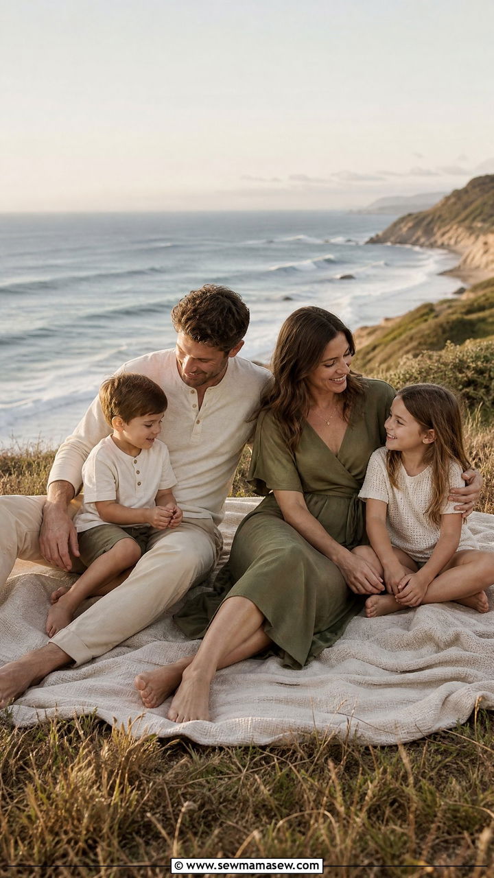 Olive Green and Oatmeal Family Beach Outfit - 30 Family beach photo outfit ideas