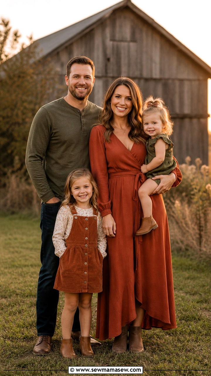 Olive Green and Rust - 40 Spring family photo outfits