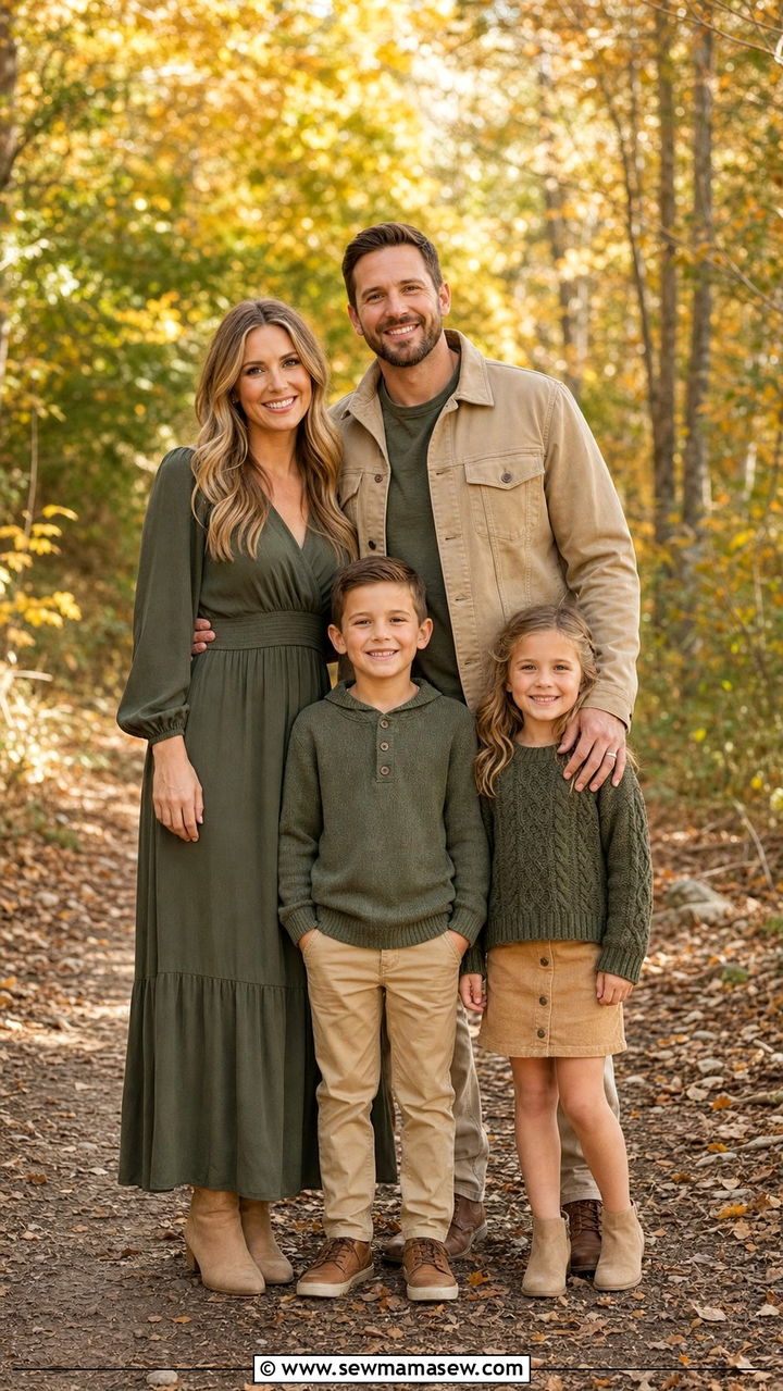 Olive Green and Tan Fall Family Outfit - 25 cute family photo outfits