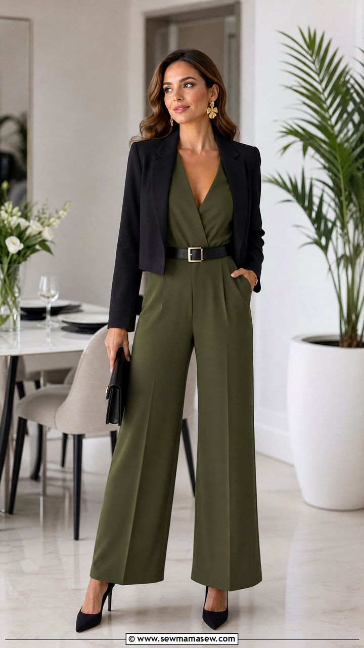 Olive Jumpsuit With Black Belt - 25 Outfit ideas to look slimmer