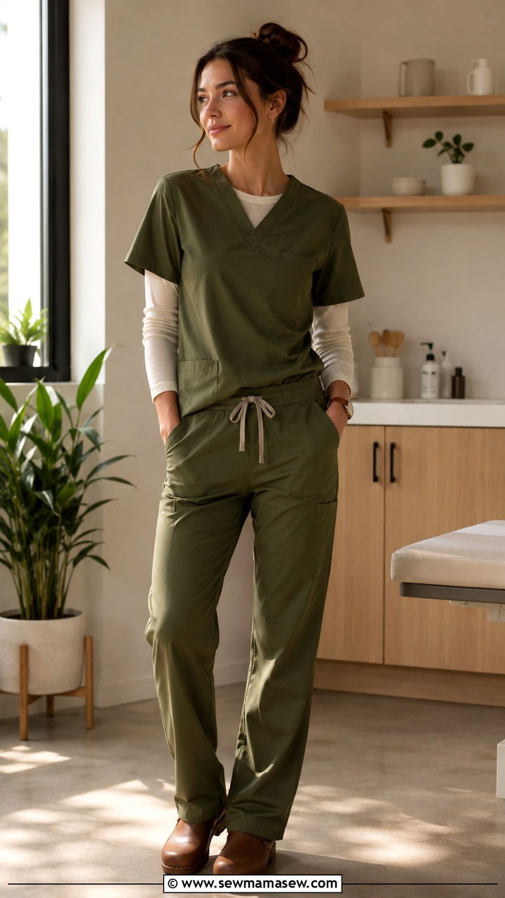 Olive Scrubs With Long Sleeve Undershirt - 25 Veterinarian outfit ideas