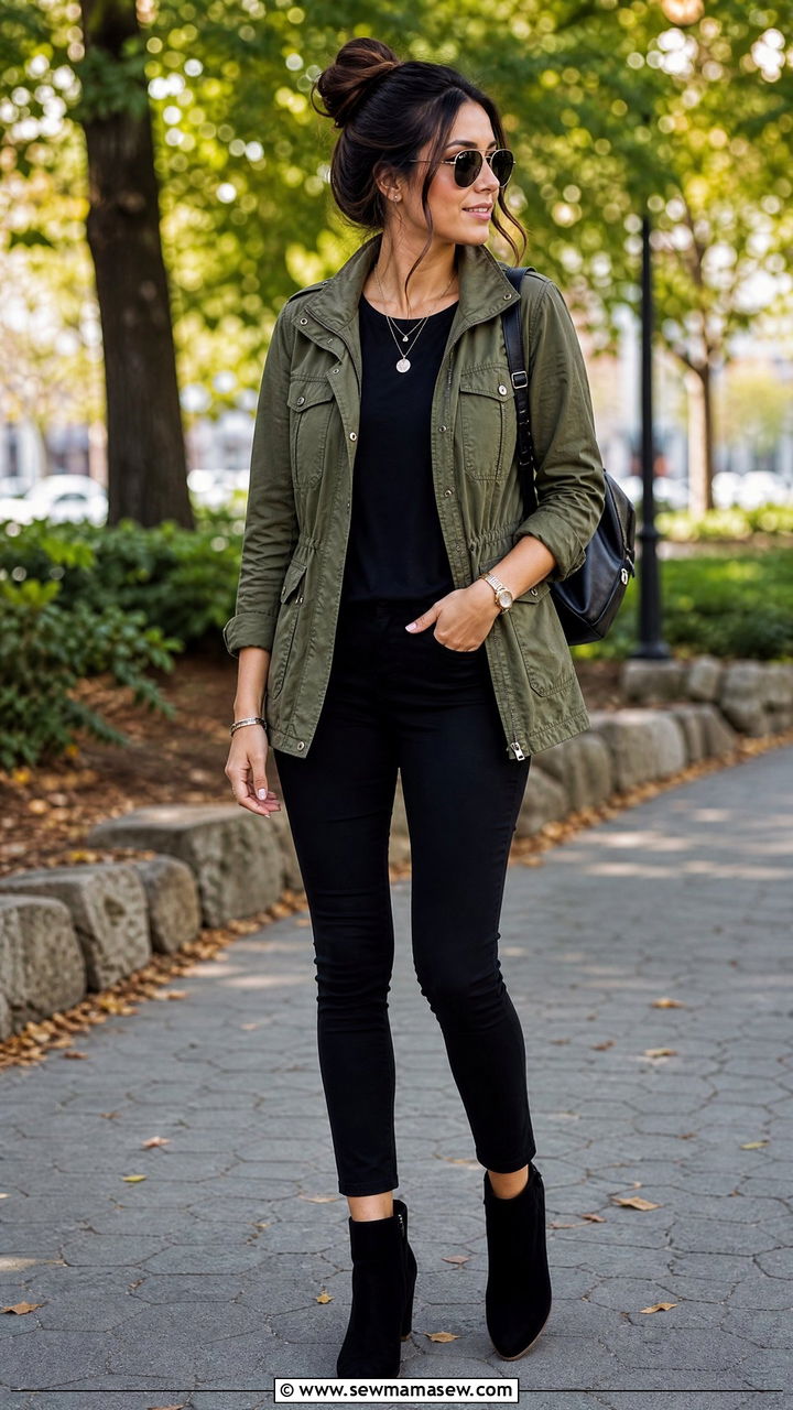 Olive Utility Jacket And Ankle Pants - 35 Minimalist outfit ideas for work