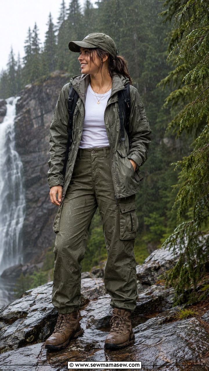 Olive Utility Jacket with Cargo Pants - 30 Rainy vacation outfit ideas