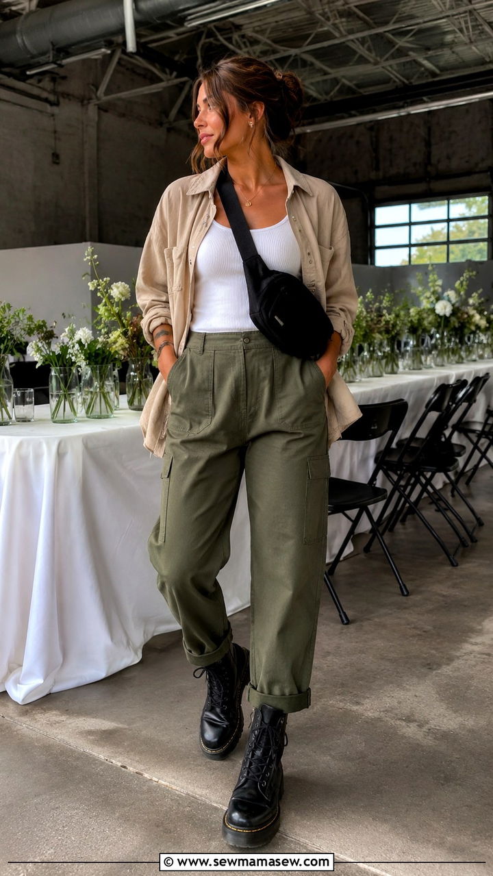 Olive Utility Pants and White Tank Florist Style - 20 Florist outfit ideas