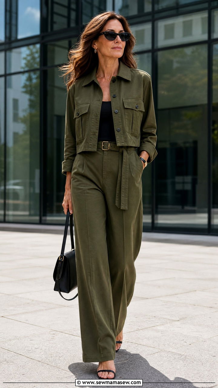 Olive Utility Set Outfit - 30 Cute outfits for women over 40