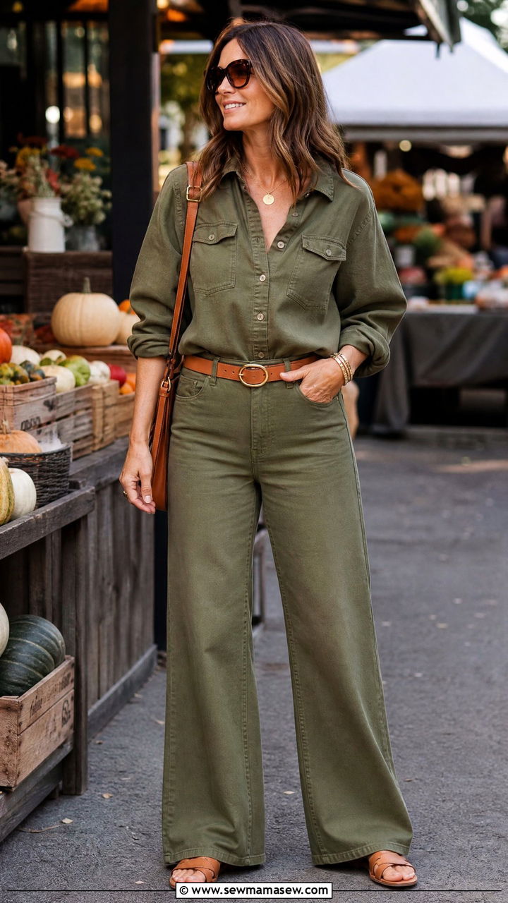 Olive denim matching set for women over 40 - 30 matching set outfits for women over 40