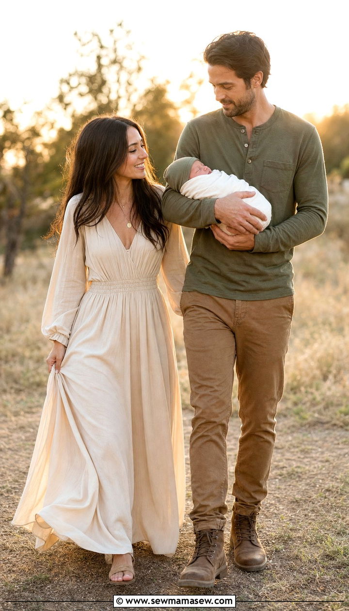 Olive green and cream family outfit with newborn - 25 Family photo outfit ideas with newborn
