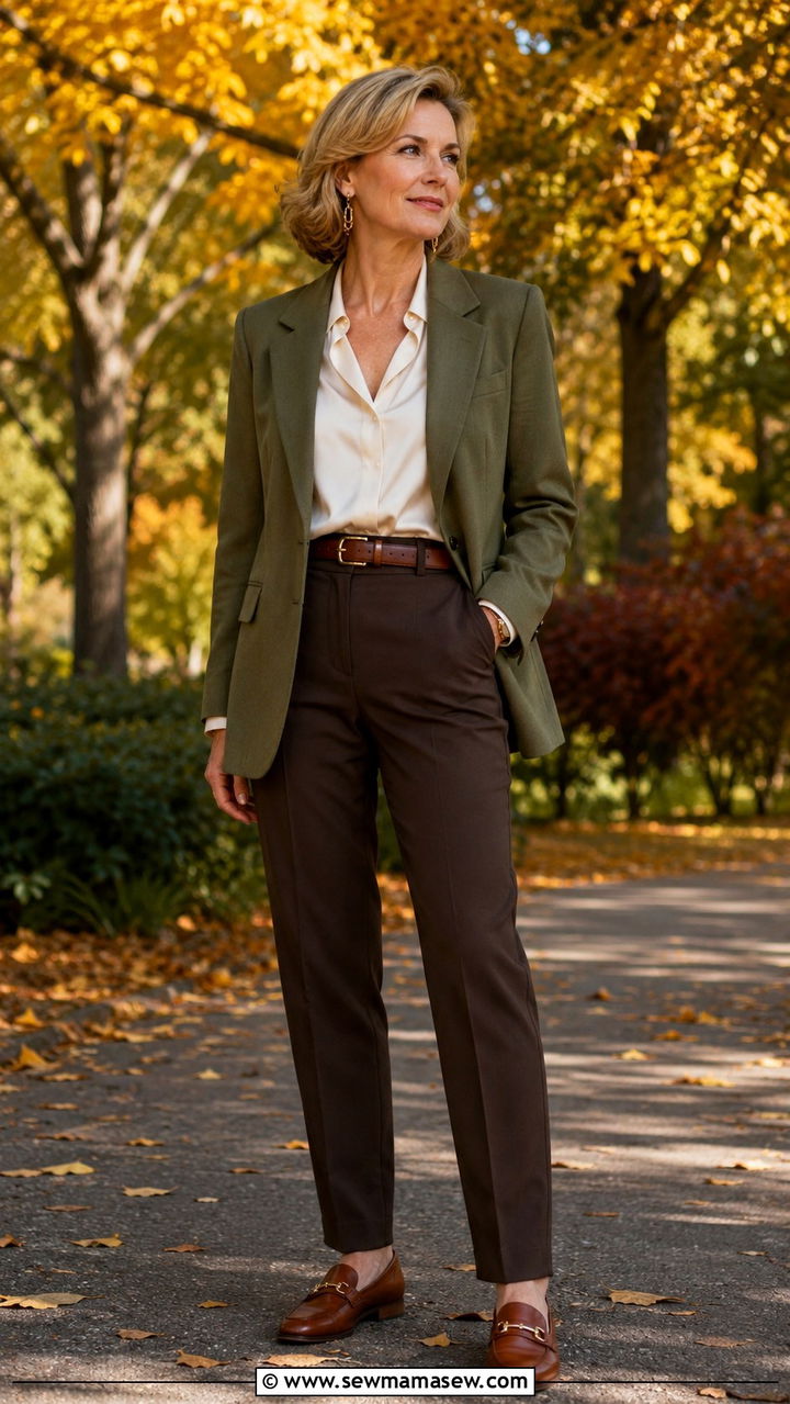 Olive green blazer outfit over 40 - 30 How to style a blazer over 40