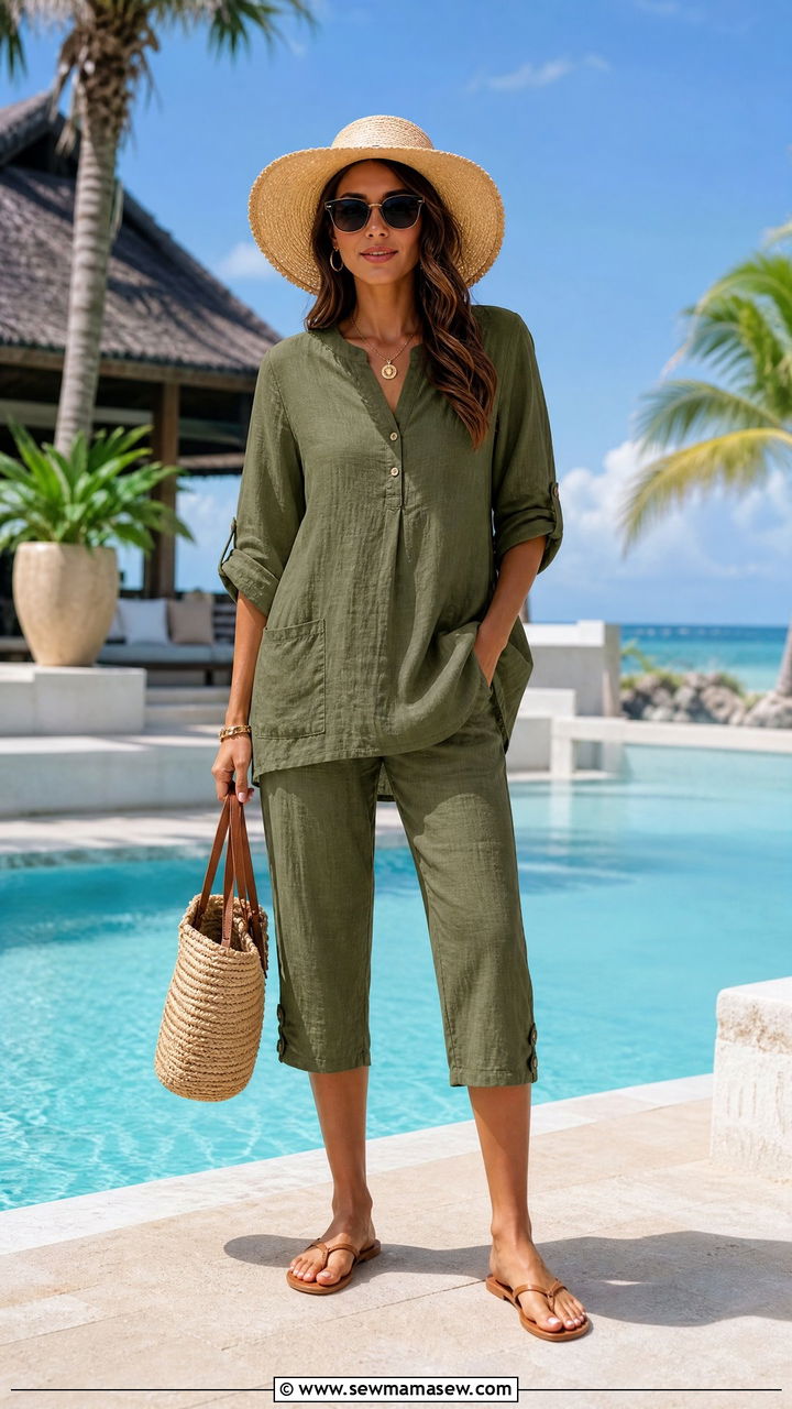 Olive green capri set summer outfit - 30 summer olive green outfit ideas