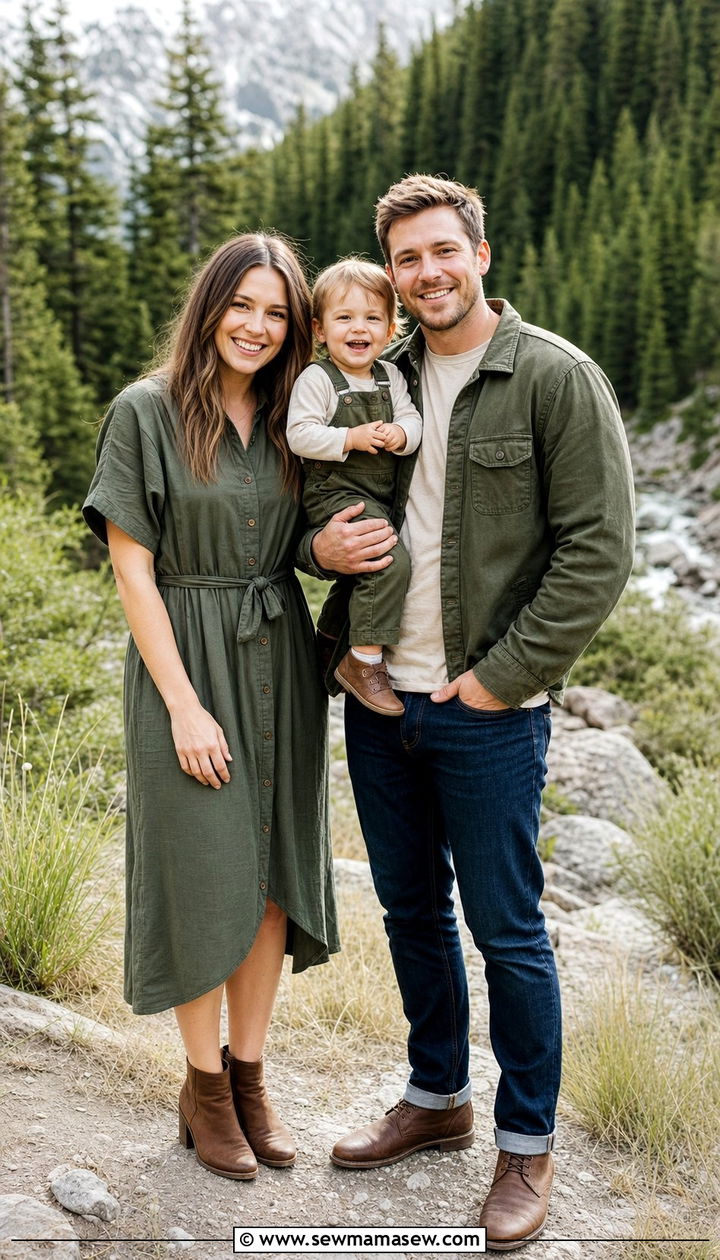 Olive green family photo outfit with toddler - 25 Family photo outfit ideas with toddlers
