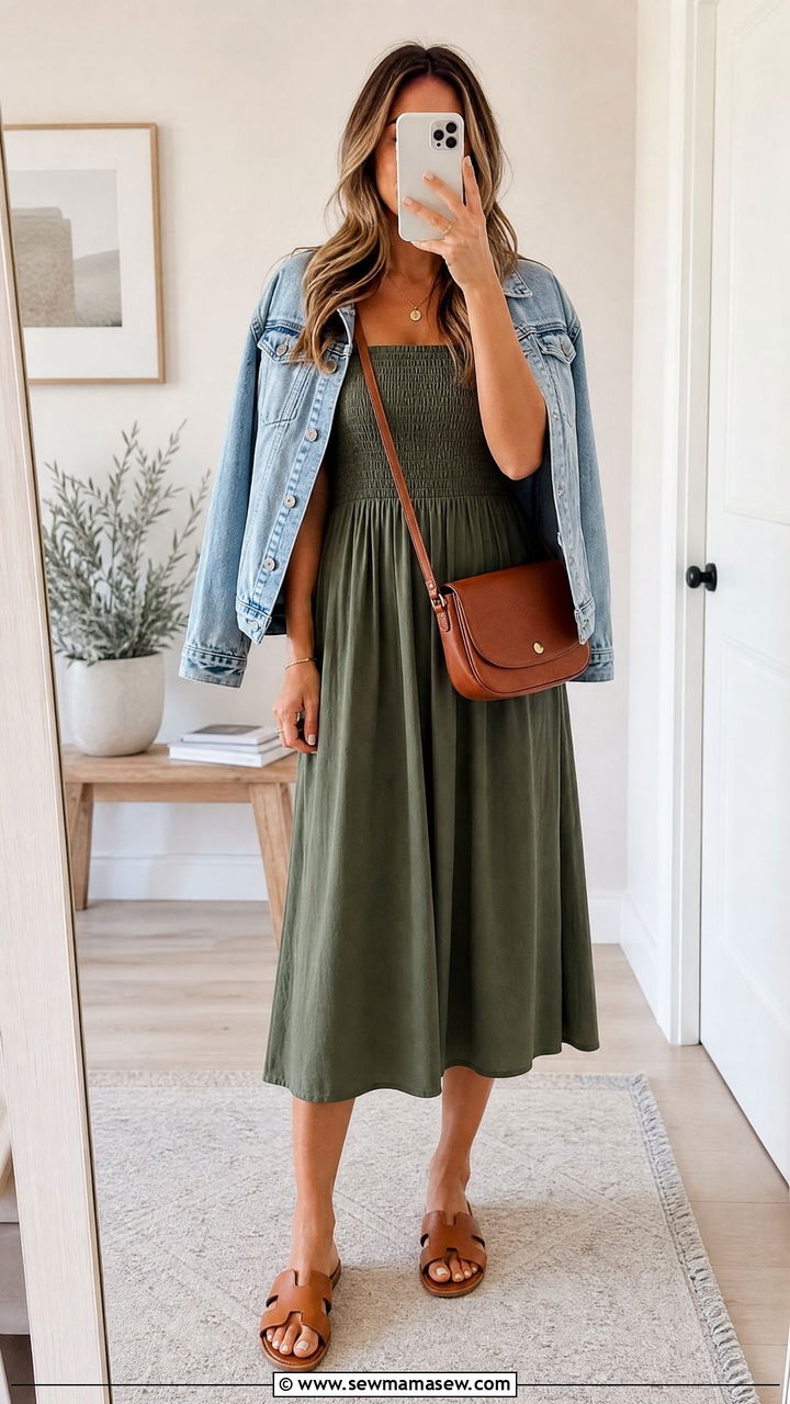 Olive green midi dress summer outfit - 30 summer olive green outfit ideas