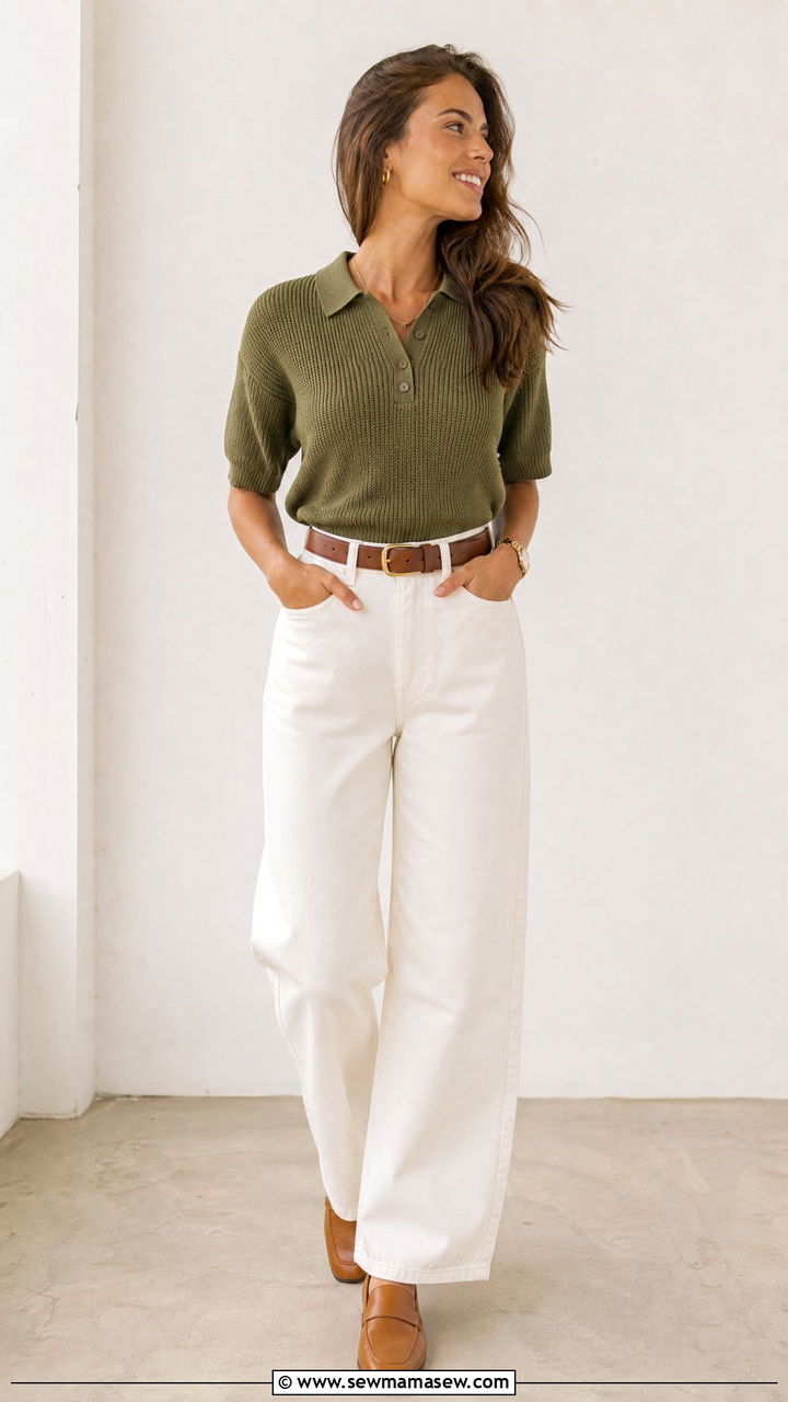 Olive green polo shirt summer outfit - 30 summer olive green outfit ideas