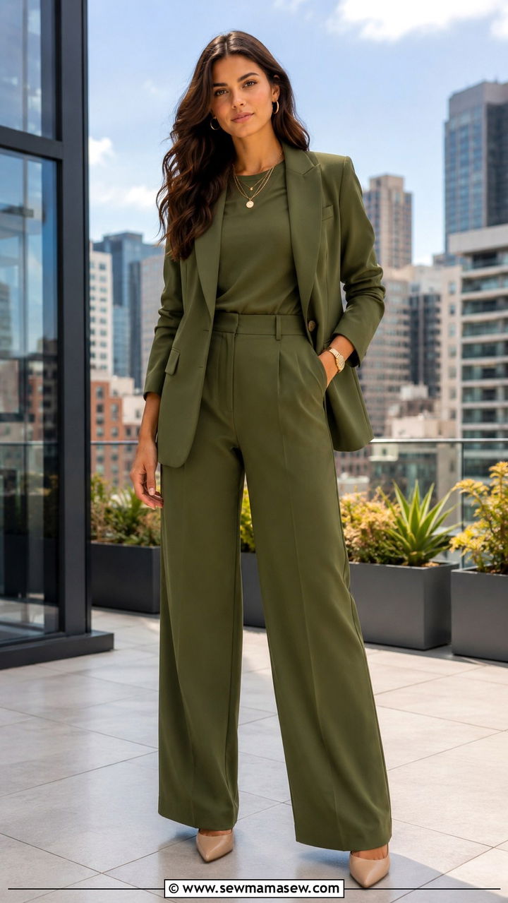 Olive green tailored suit outfit - 20 Quiet luxury outfit ideas Kate Middleton