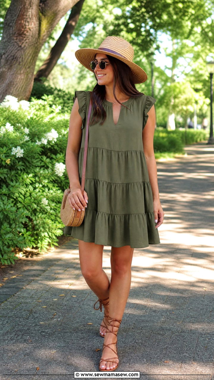 Olive green tiered dress summer outfit - 30 summer olive green outfit ideas