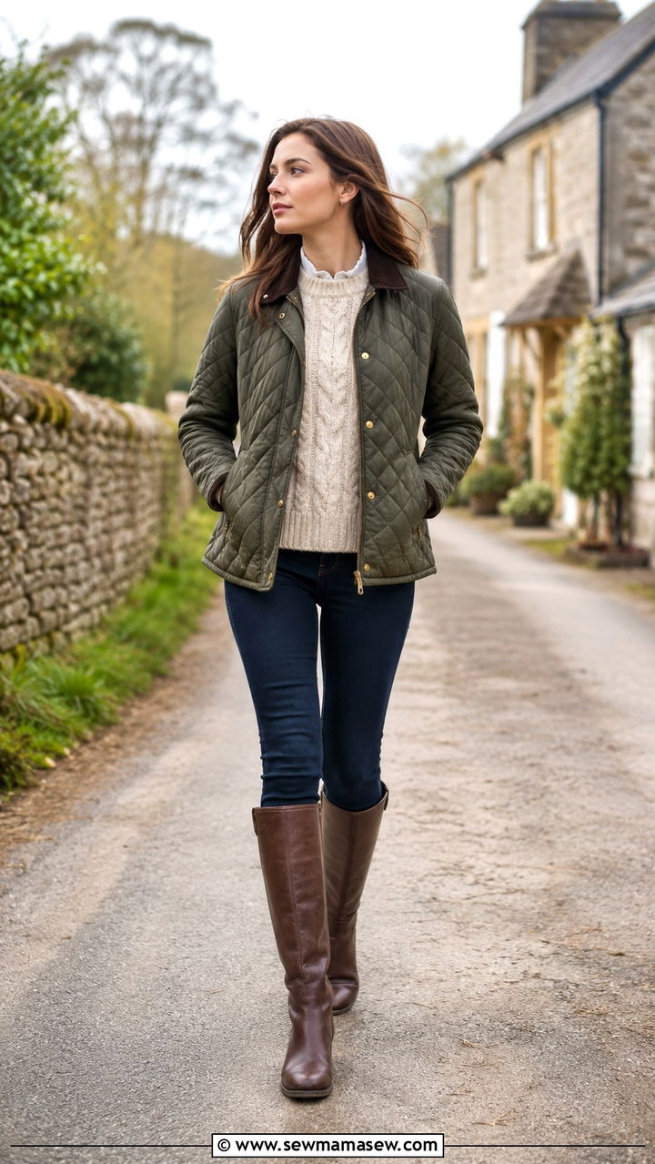 Olive quilted jacket and riding boots - 25 Old money outfit ideas on Amazon