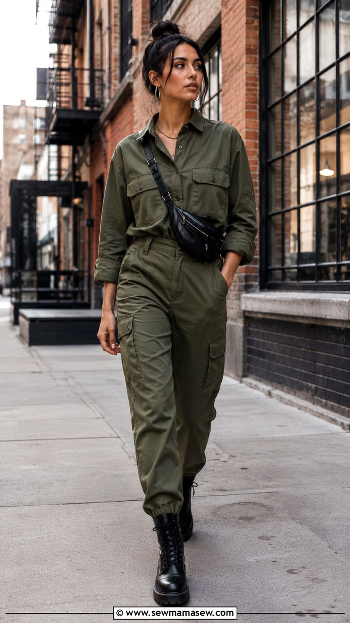 Olive utility matching set for street style - 30 how to style matching set outfits
