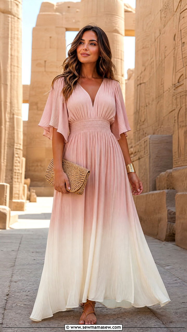 Ombre Maxi Dress With Straw Clutch - 35 Luxor outfit ideas