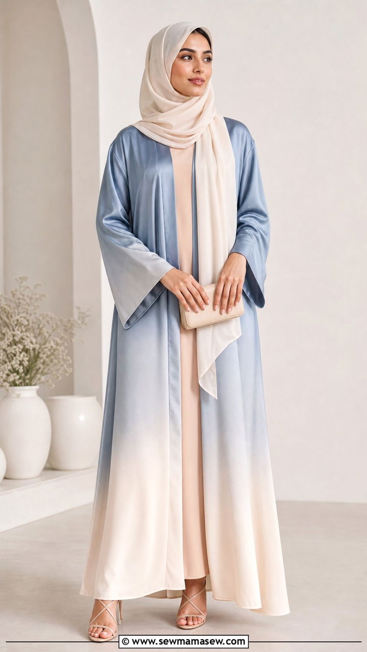 Ombre abaya with neutral accessories - 25 Eid outfit ideas with abaya