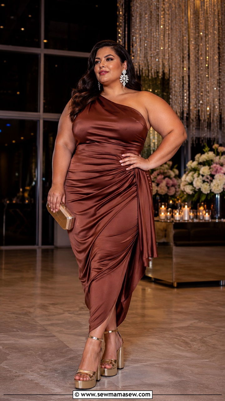 One Shoulder Cocktail Dress Wedding Guest Outfit With Updo And Earrings - 20 Wedding guest outfit ideas one shoulder dress