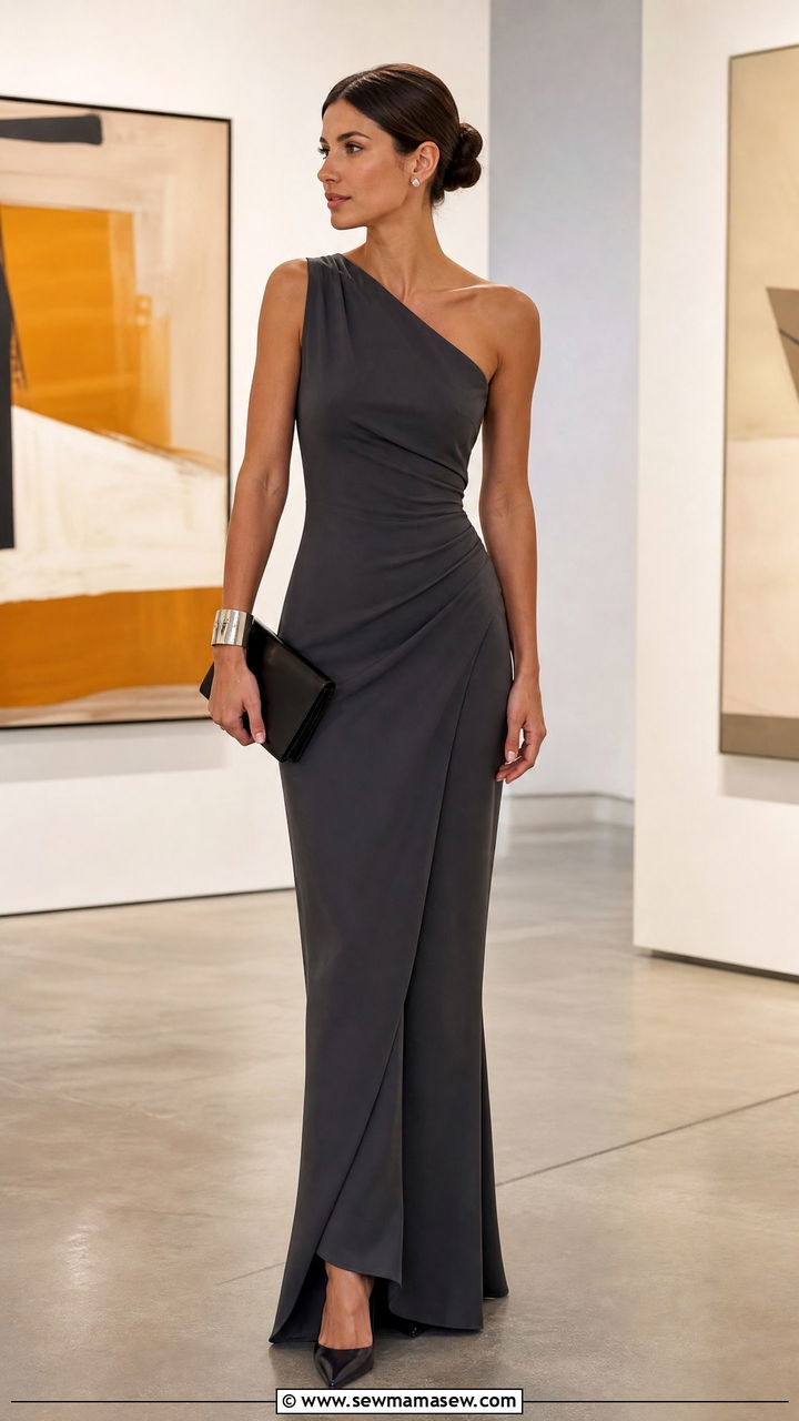 One Shoulder Crepe Gown - 30 Old money outfit ideas for wedding guest