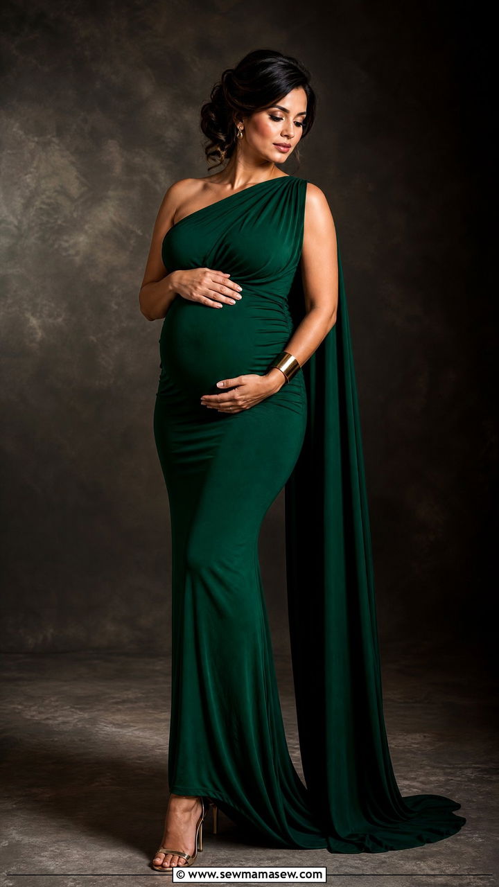 One Shoulder Gown Maternity Photoshoot - 30 Maternity photoshoot outfit ideas