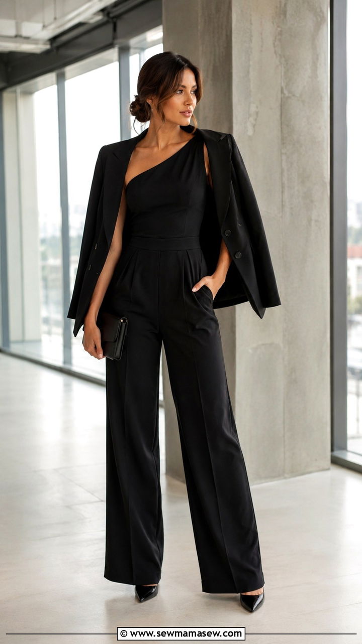 One Shoulder Jumpsuit Office Outfit - 30 Jumpsuit outfit ideas for work