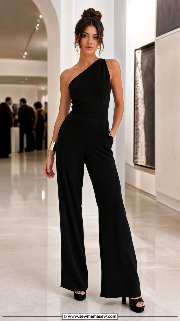 One Shoulder Jumpsuit With Platform Heels - 25 Launch party outfit ideas