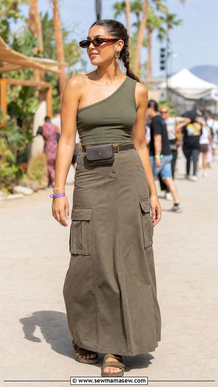 One Shoulder Top And Cargo Skirt - 35 casual festival outfits