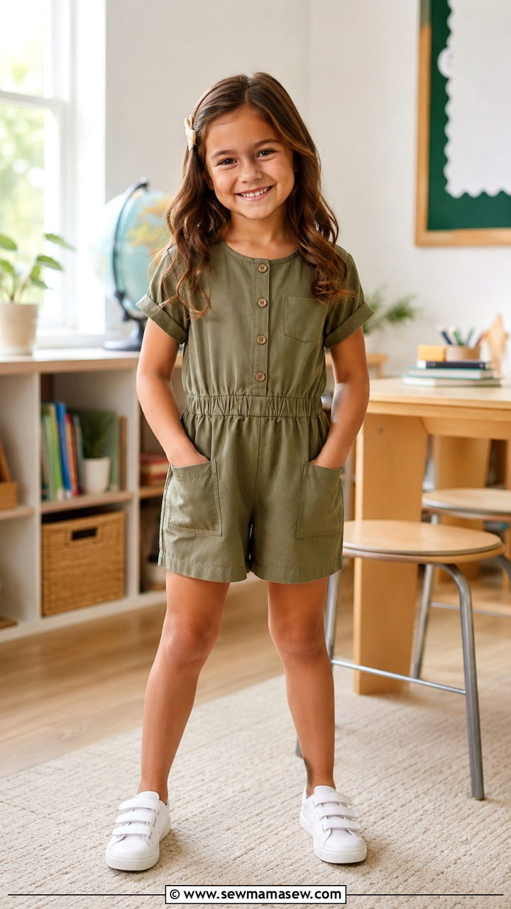 One piece romper with sneakers outfit - 30 Kids back to school outfit ideas