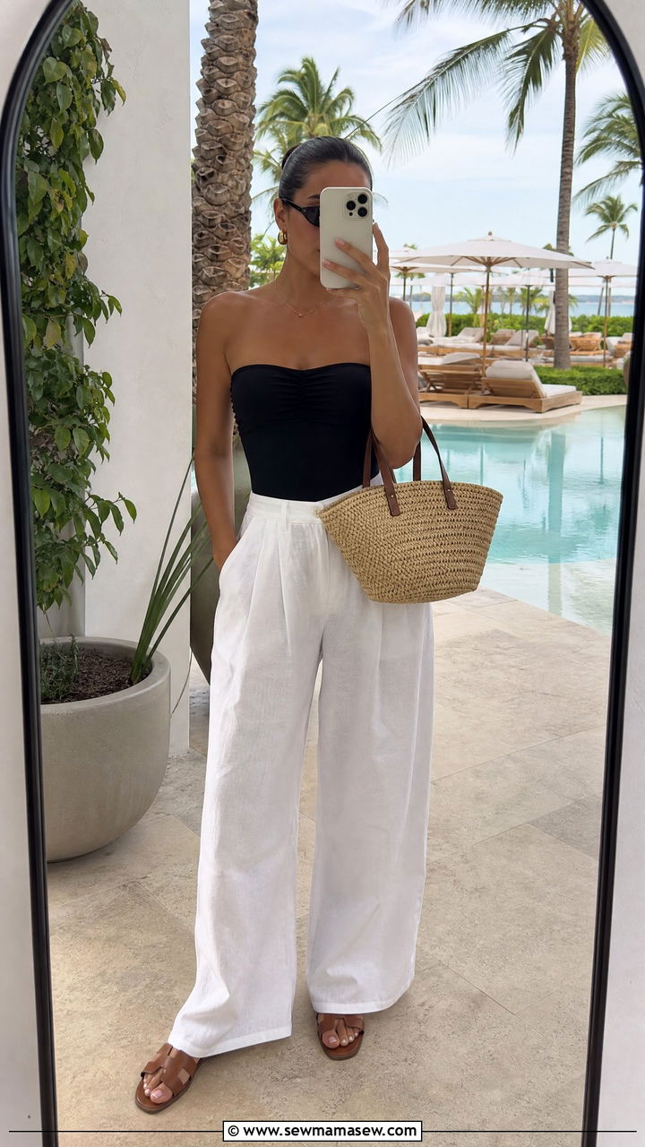 One piece swimsuit with high waist linen pants Miami - 40 What to wear in Miami