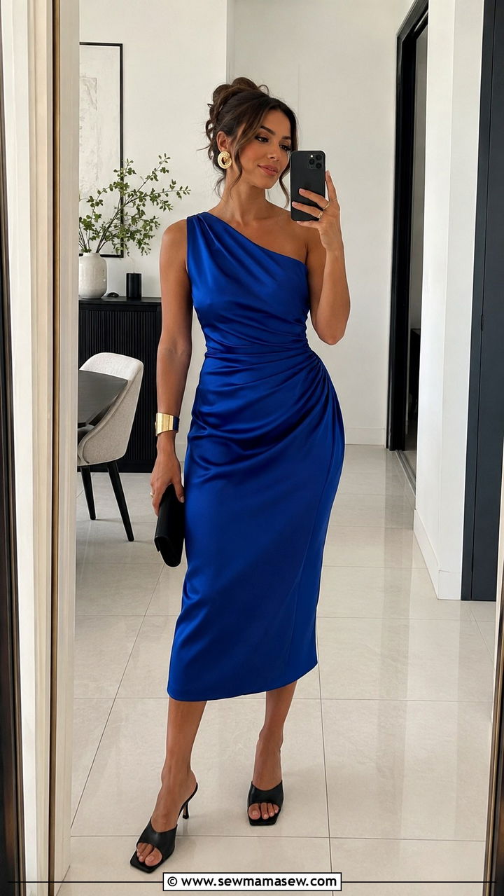 One shoulder cocktail dress wedding guest - 25 seasonal summer wedding guest outfit ideas