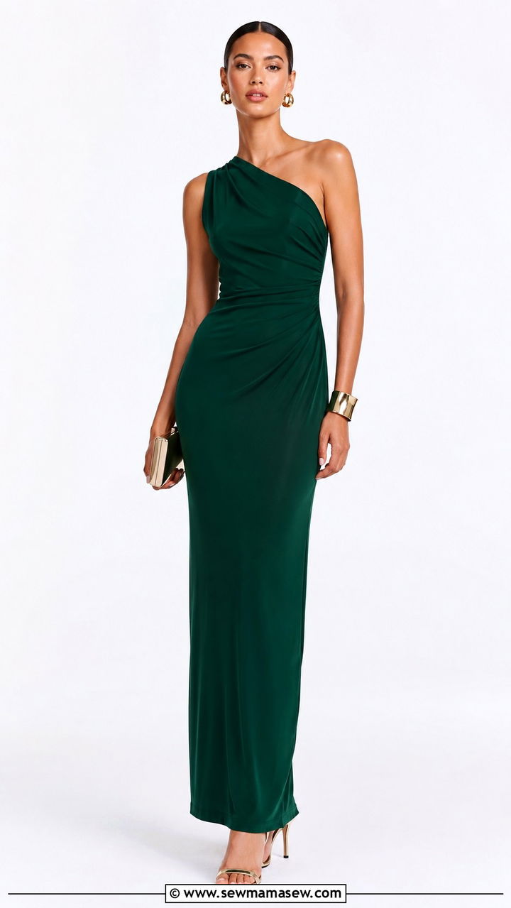One shoulder column gown - 25 Wedding guest outfit ideas tall women