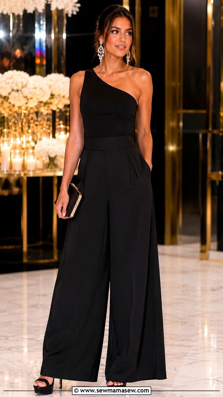One shoulder top with palazzo pants - 25 Outfit ideas for narrow shoulders