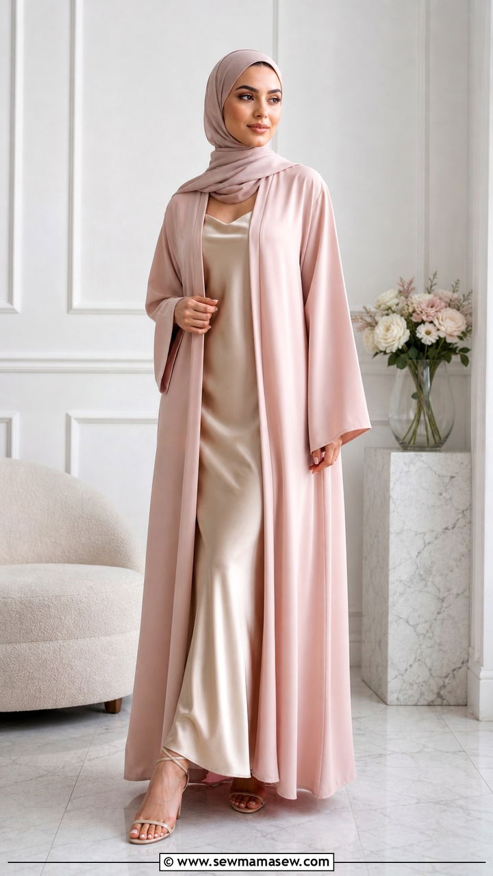 Open Abaya Over Satin Slip Dress Ramadan - 40 Ramadan outfit ideas