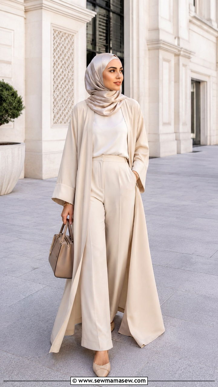 Open Abaya Over Wide Leg Trousers - 30 Modest outfit ideas with abaya