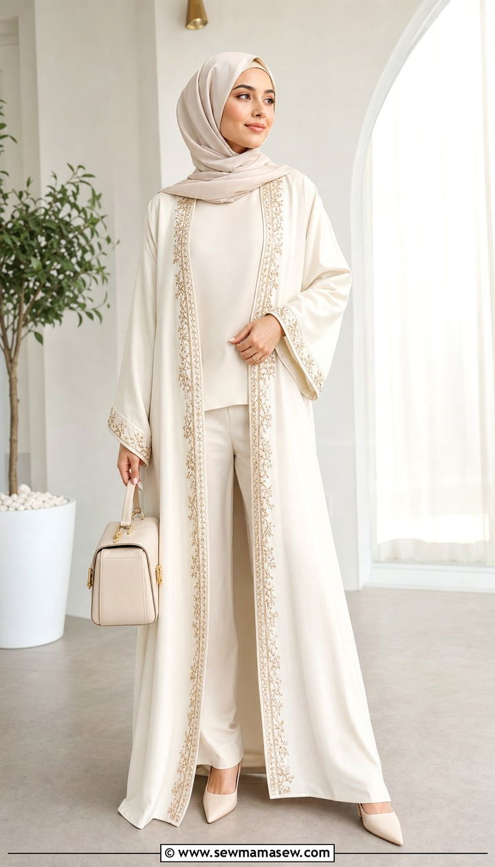 Open Abaya Over Wide Leg Trousers - 25 Eid outfit ideas Arabic