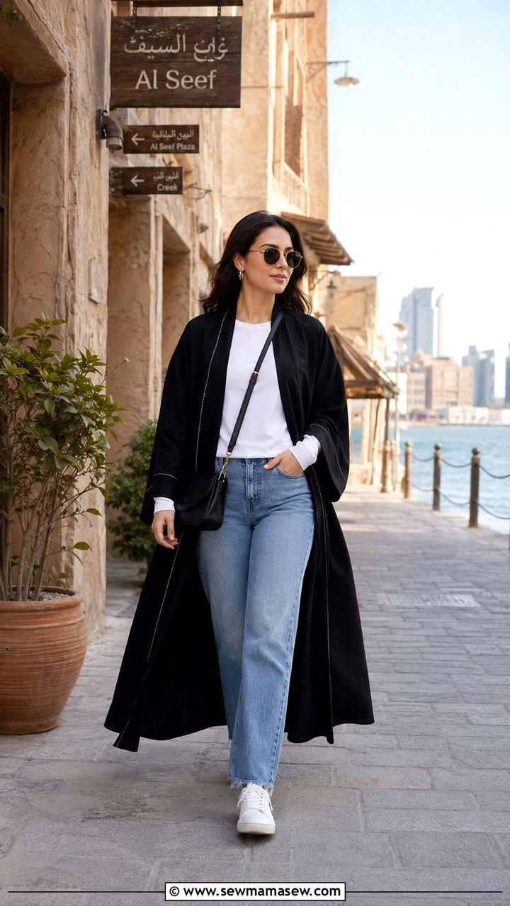 Open Abaya with Jeans Dubai Casual - 30 Dubai outfit ideas modest