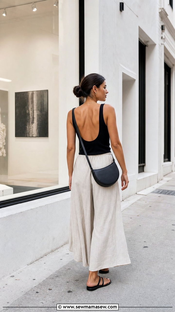 Open Back Tank With Wide Leg Culottes And Flat Sandals - 25 Summer outfits for humid weather