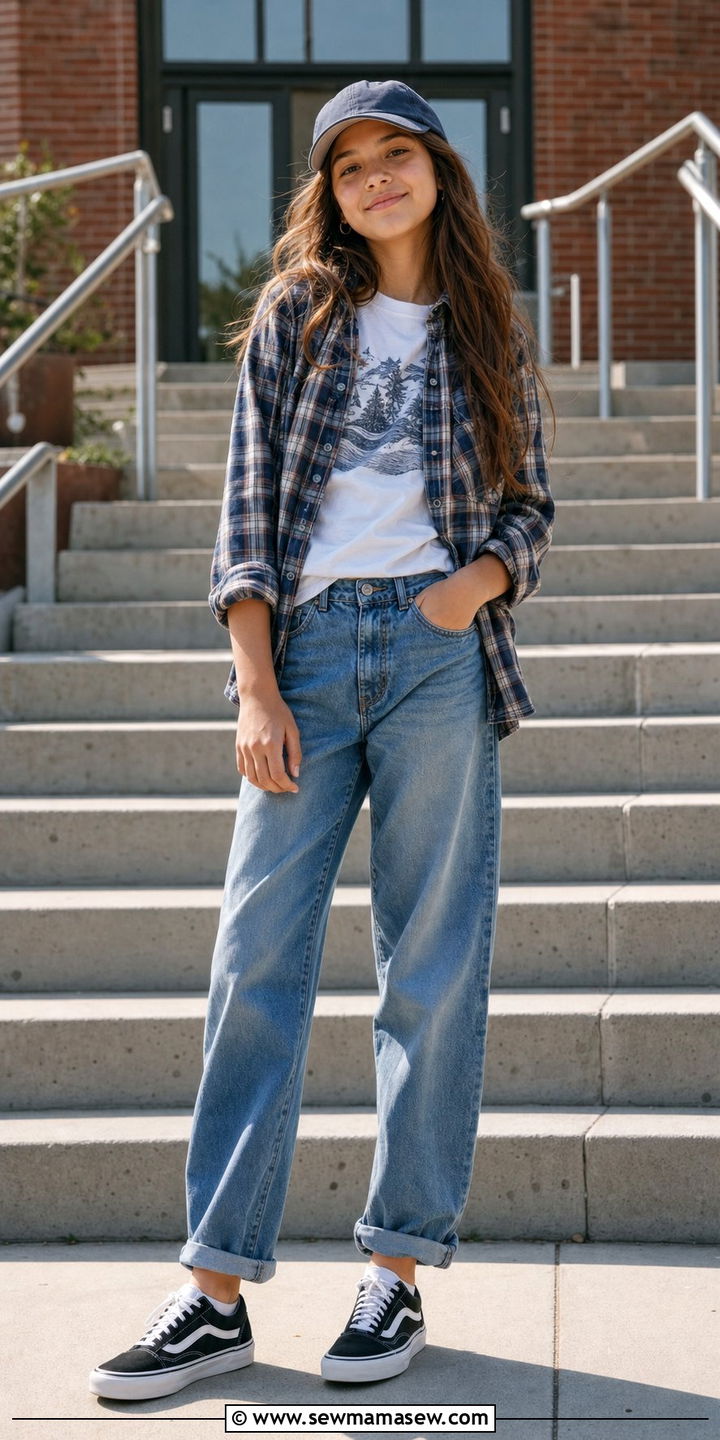 Open Button Down Over a Graphic Tee - 25 Cute outfits for 14 year olds
