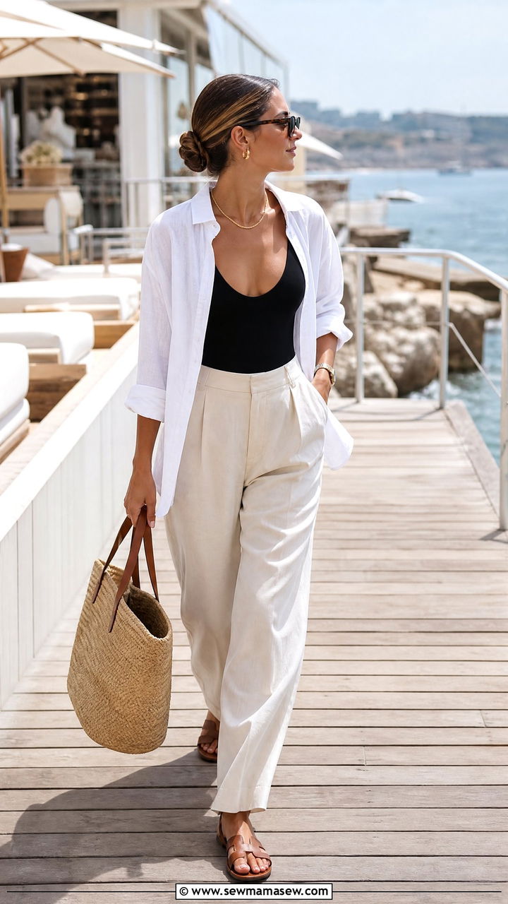 Open ButtonDown Over Swimsuit Outfit - 30 Summer Europe packing outfits