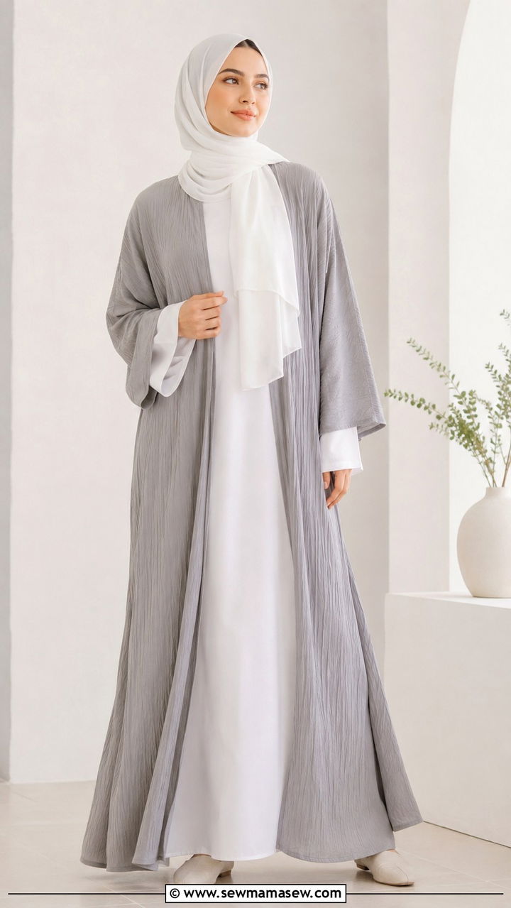 Open Front Abaya With Long Sleeve Underdress - 20 Modest outfit ideas for Hajj