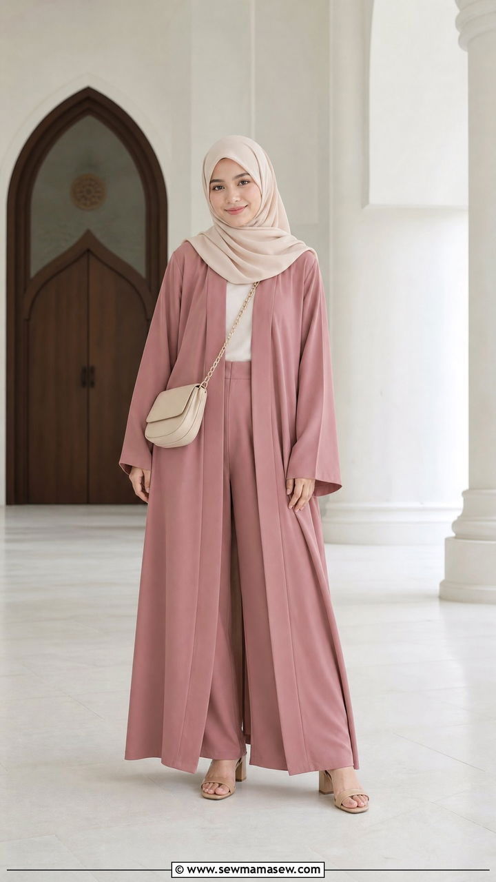 Open Front Abaya With Wide Leg Pants - 30 Eid outfits for girls