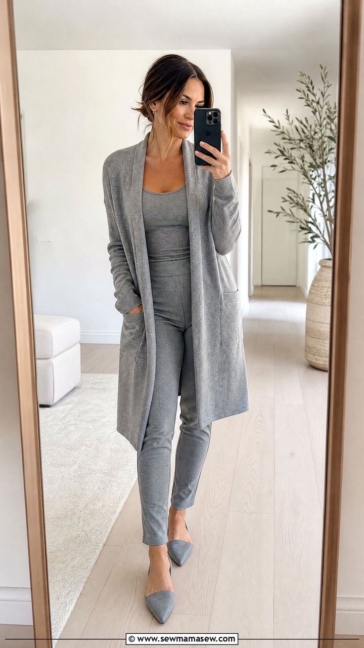 Open Long Cardigan Over Fitted Base - 25 Outfits that make you look taller