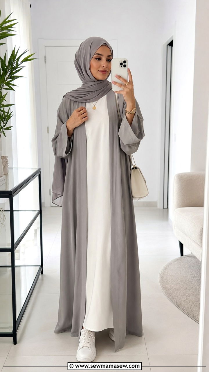 Open abaya with sneakers and hijab - 25 outfit ideas for hijab women