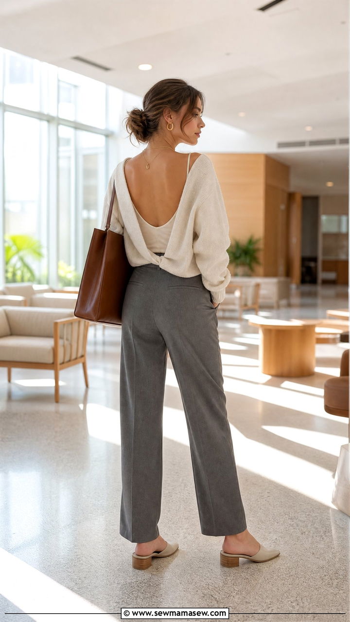 Open back sweater with camisole and trousers outfit - 40 school outfits